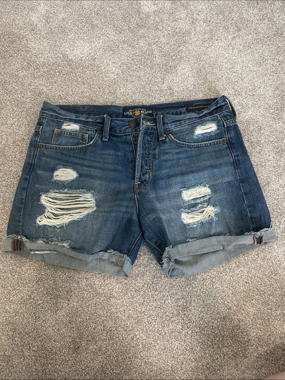 Lucky Brand Distressed Rolled Cuff Denim Shorts - Blue